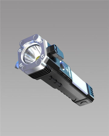 Portable Rechargeable LED Flashlight – 4-in-1 Emergency Torch with Power Bank, Safety Hammer & Magnet (138g)