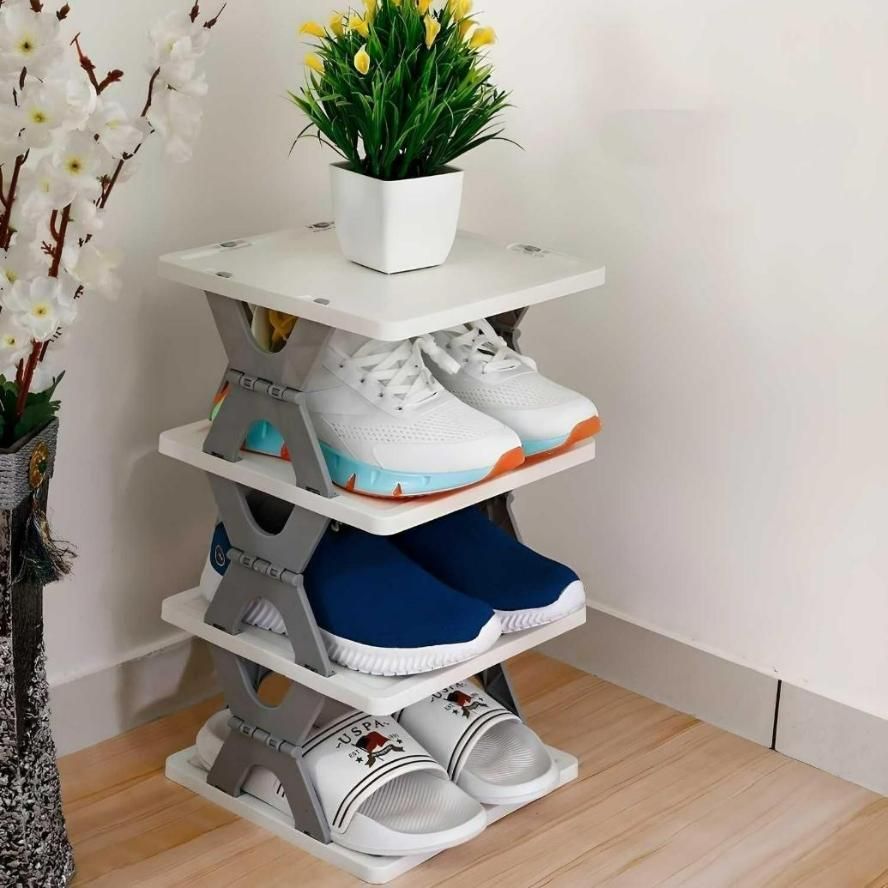 4-Layer Plastic Shoe Organizer Rack | Multipurpose Storage Shelf for Shoes, Slippers, Toys & More (Pack of 1, Assorted Color)