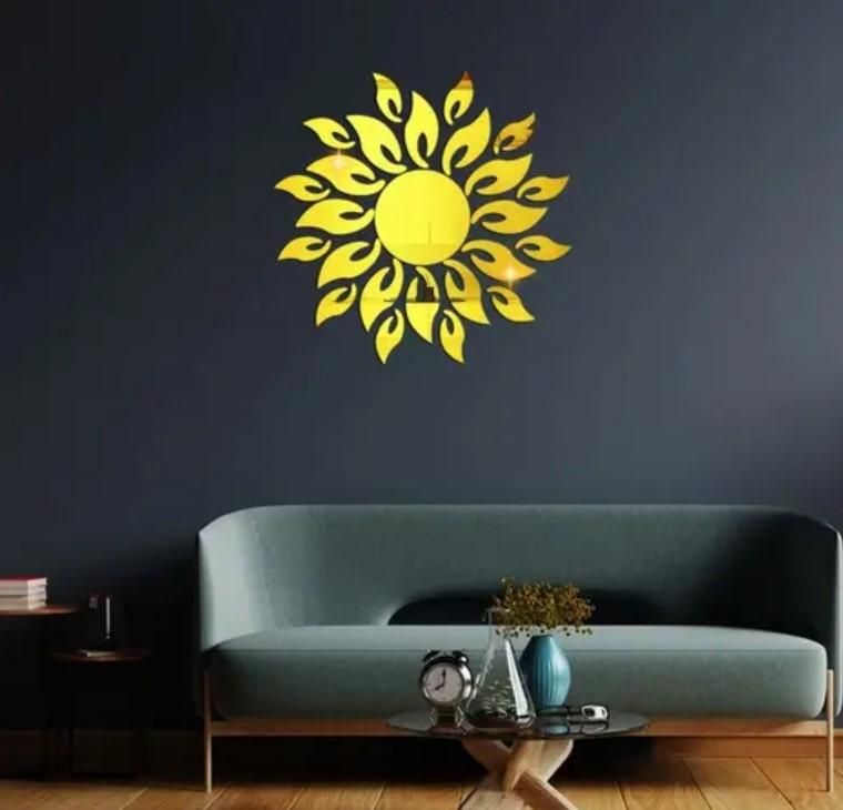3D Wall Mirror Sticker – Sun Flame Gold Design | Decorative Acrylic Wall Art (Pack of 1)