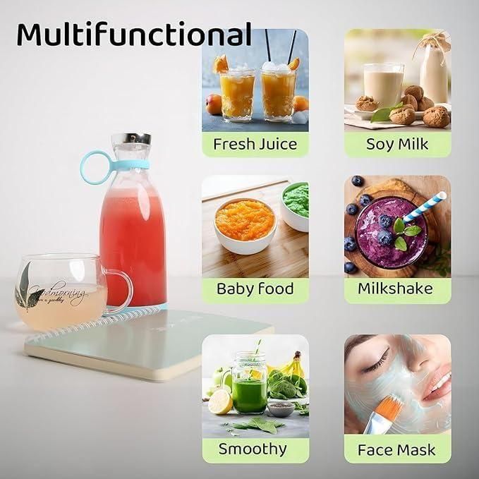Travel Portable Mini Juice Blender | USB Rechargeable Juicer Bottle for Smoothies, Shakes & Drinks – 380ml (Assorted Color)
