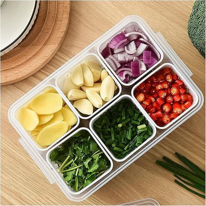 Food Storage Box with Lid – 6 Compartments for Fridge & Kitchen Organization (Pack of 1)