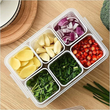 Food Storage Box with Lid – 6 Compartments for Fridge & Kitchen Organization (Pack of 1)
