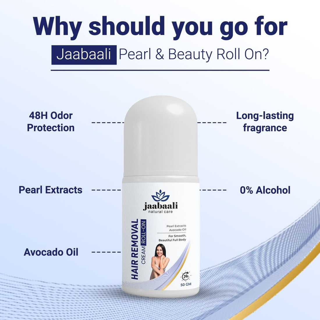 Hair Removal Cream Roll On 50g – Painless Hair Removal with Pearl Extract & Avocado Oil