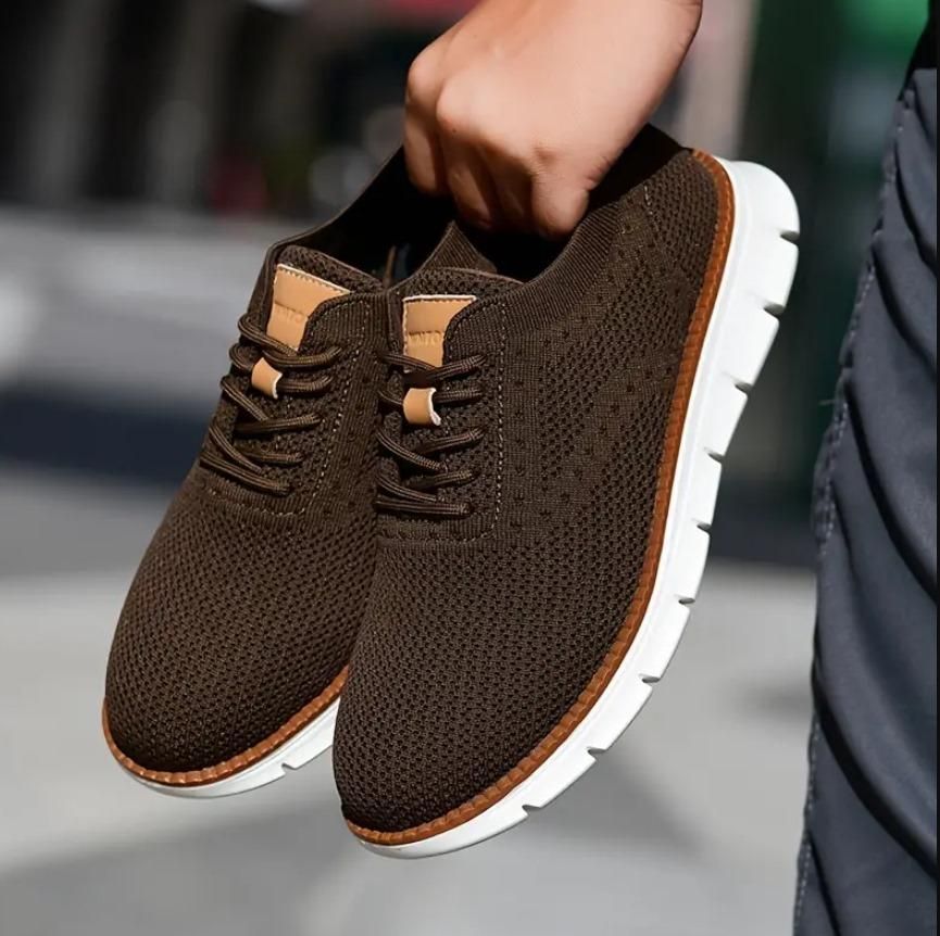 Men’s Comfortable Casual Shoes – Brown – Breathable Mesh, Flexible Rubber Sole