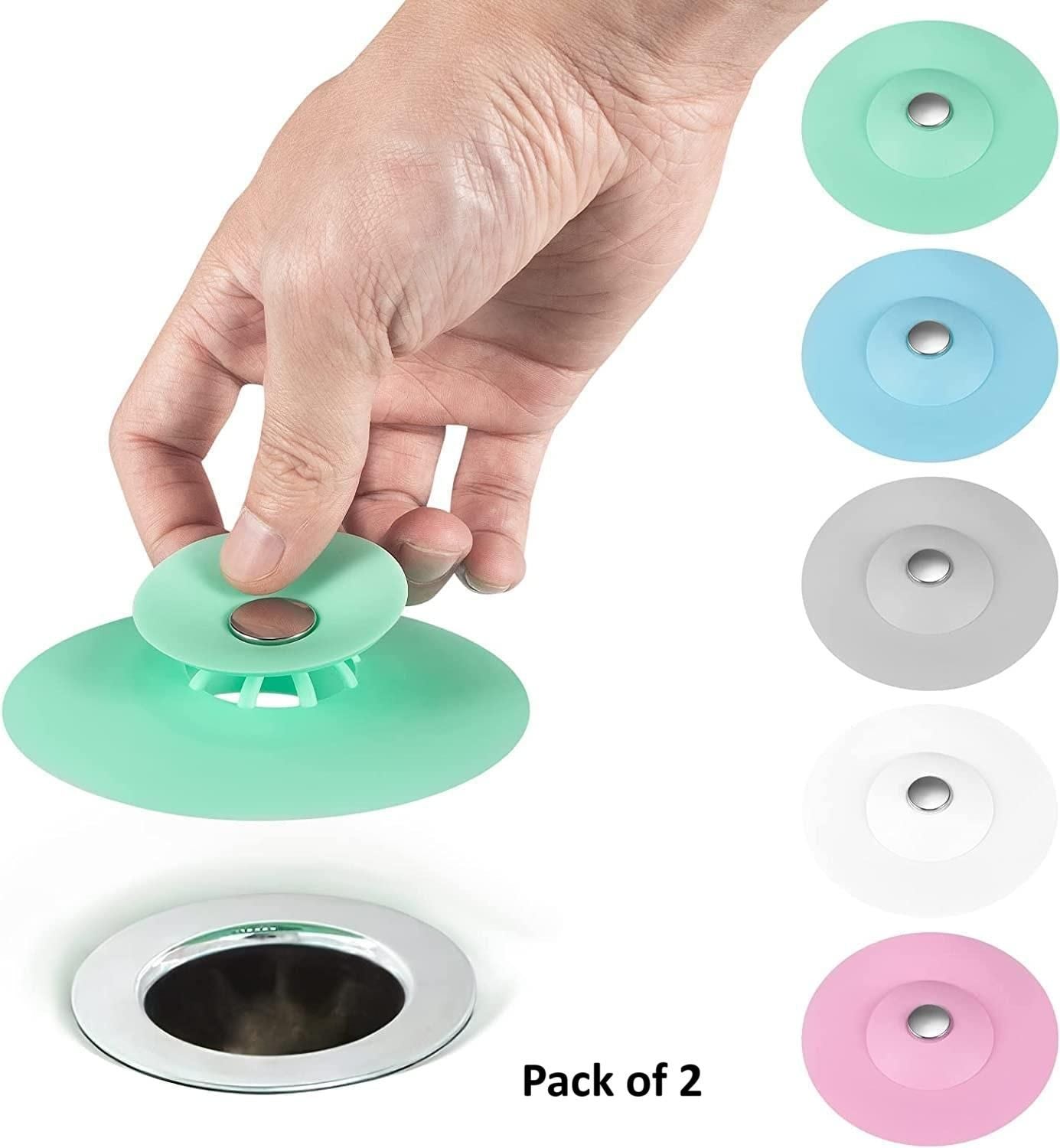2-in-1 Home Bathroom & Kitchen Silicone Stopper – Waterproof Drain Cover & Hair Catcher (Pack of 2)
