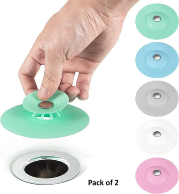 2-in-1 Home Bathroom & Kitchen Silicone Stopper – Waterproof Drain Cover & Hair Catcher (Pack of 2)