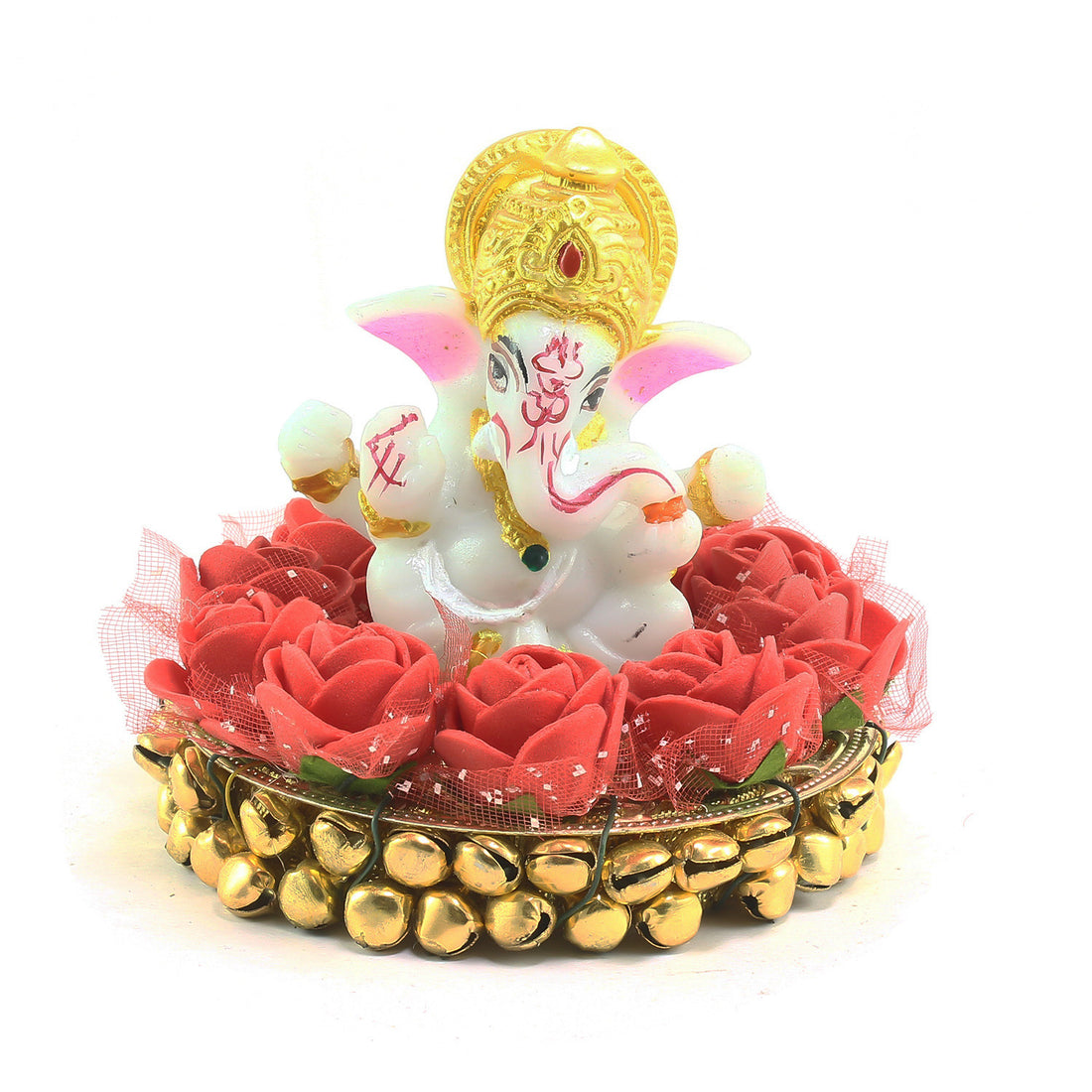 eCraftIndia Lord Ganesha Idol on Decorative Plate – Polyester – Perfect for Car and Home Décor