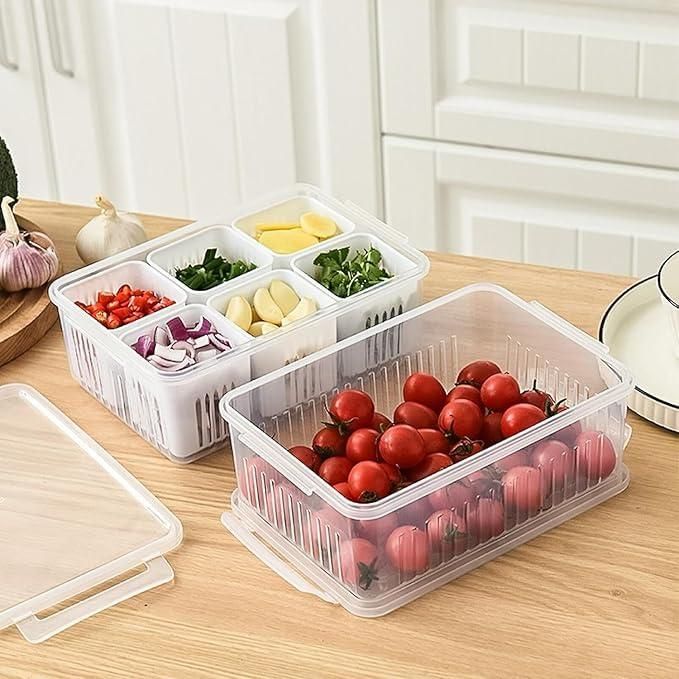 Food Storage Box with Lid – 6 Compartments for Fridge & Kitchen Organization (Pack of 1)