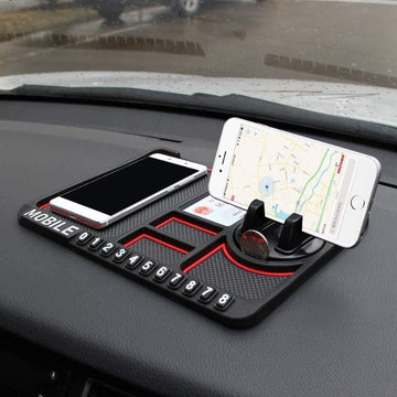 HSR Silicone Dashboard Phone Holder for All Smartphones – Anti-Slip, Rotatable, Parking Number Plate – Black