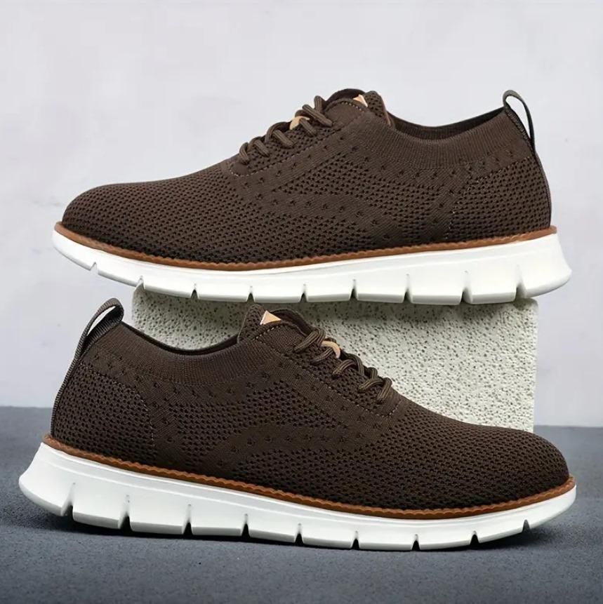 Men’s Comfortable Casual Shoes – Brown – Breathable Mesh, Flexible Rubber Sole
