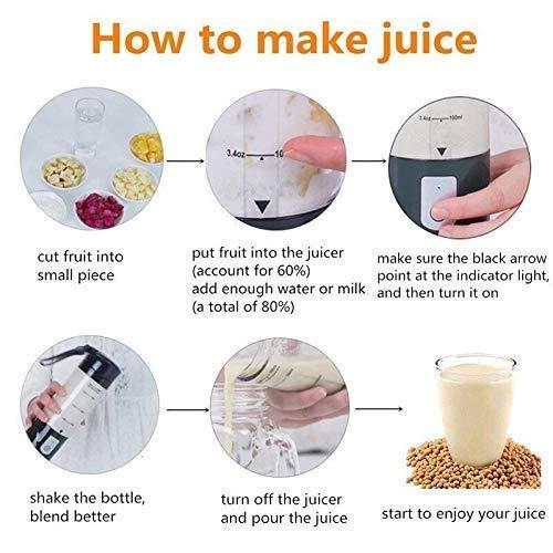 Portable Electric USB Juicer with 6 Stainless Steel Blades – 380ml Rechargeable Smoothie Maker | Personal Blender for Travel, Gym, Office