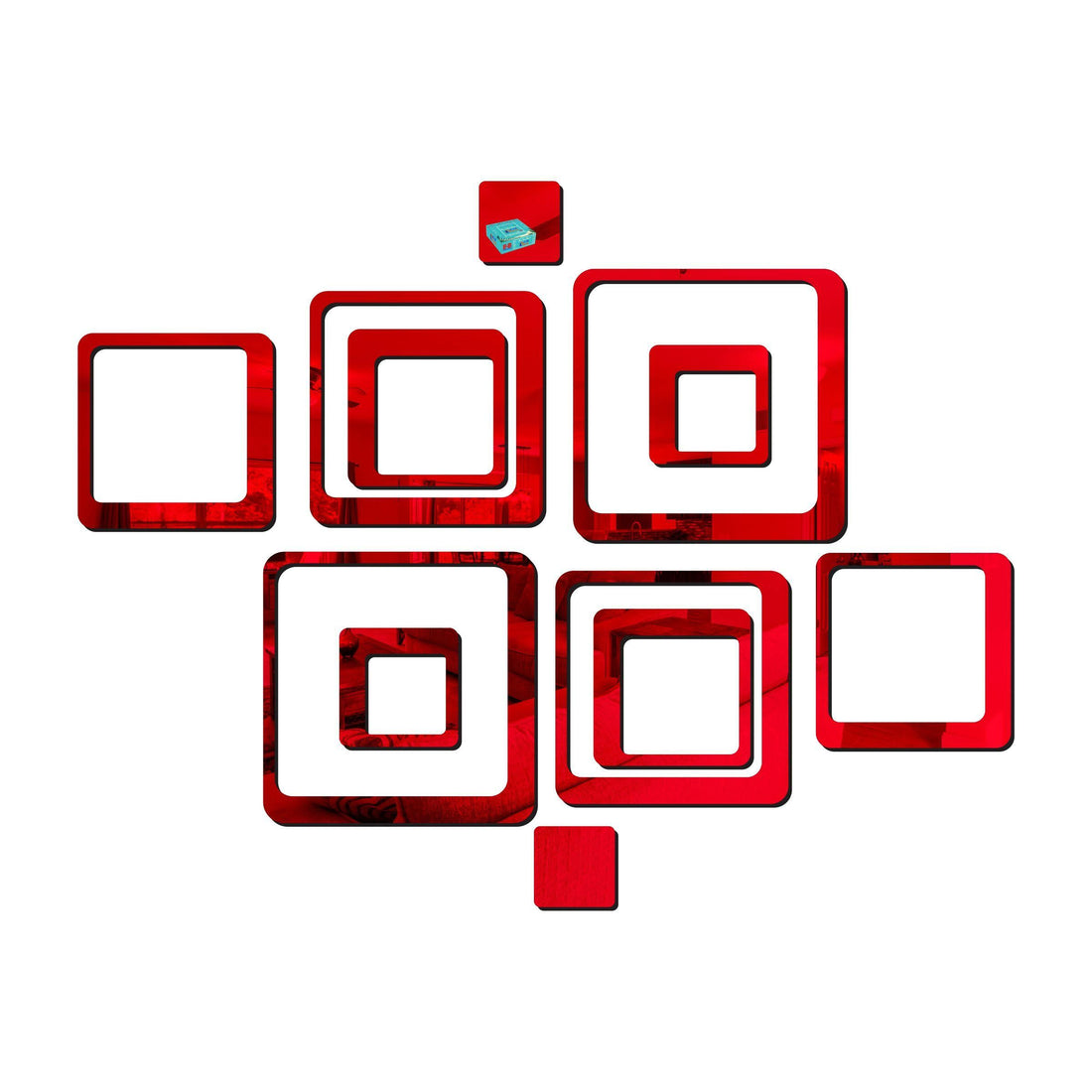 3D Acrylic Mirror Wall Sticker – Set of 12 Red Square Decorative Stickers for Kids Room, Bedroom, Living Room, Office & Home Walls