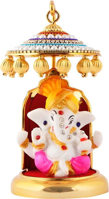 Ganesh Ji Idol Statue for Car Dashboard and Home Décor – 6 cm (Polyresin, Multicolor)