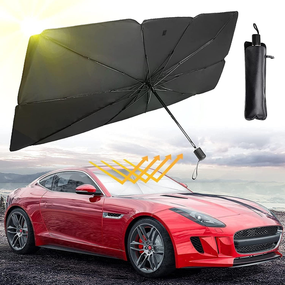 Car Windshield Sun Shade Umbrella – Foldable Front Window Heat Protector for Summer