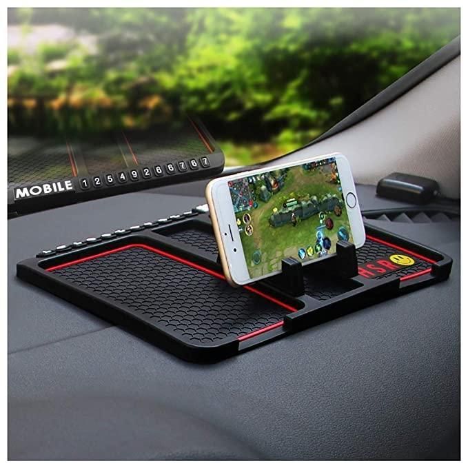 HSR Silicone Dashboard Phone Holder for All Smartphones – Anti-Slip, Rotatable, Parking Number Plate – Black