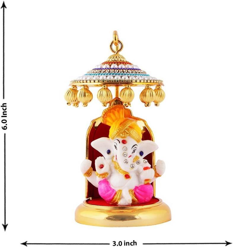 Ganesh Ji Idol Statue for Car Dashboard and Home Décor – 6 cm (Polyresin, Multicolor)