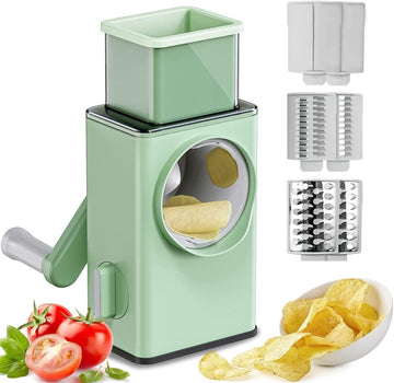 Manual Vegetable Grater – Rotary Drum Cutter & Slicer with 3 Interchangeable Stainless Steel Blades (470g)