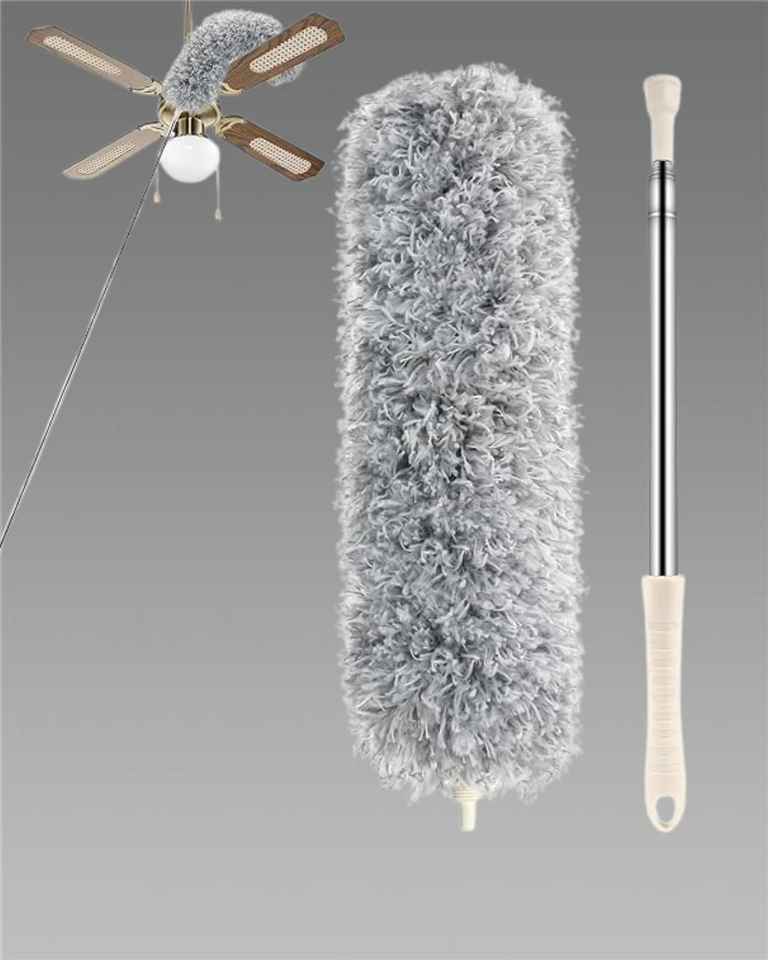 Microfiber Duster for Cleaning – Telescopic Extension Pole, Bendable Head, Scratch-Resistant Cover