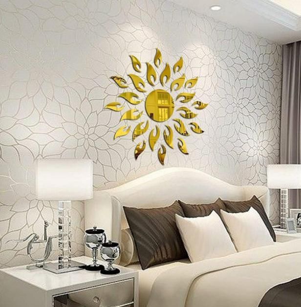 3D Wall Mirror Sticker – Sun Flame Gold Design | Decorative Acrylic Wall Art (Pack of 1)