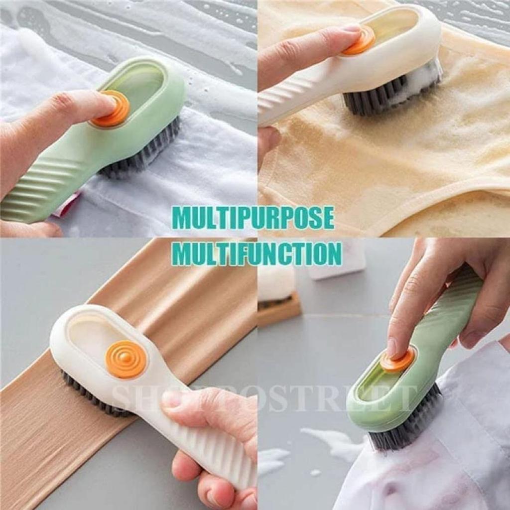Soap Dispensing Cleaning Brush with Handle – Reusable Scrubbing Brush for Shoes & Clothes (Pack of 1)