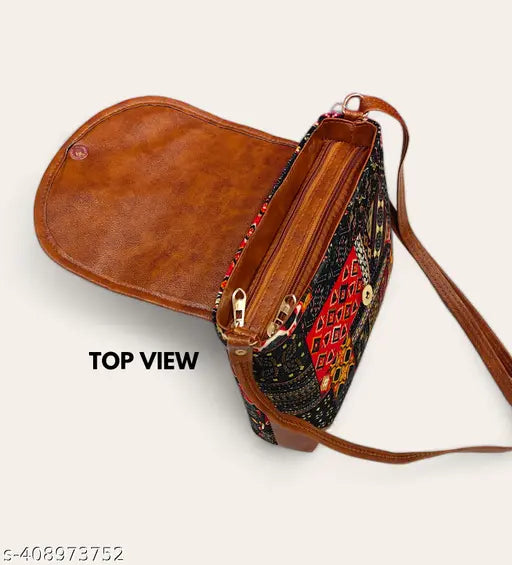 Voguish attractive women black PU sling bags/Full hand work bag/sling bag for women/party wear bag for women/long bag for women/wedding bag for women/Cotton Fabric Sling bags for women