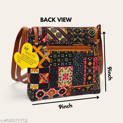 Voguish attractive women black PU sling bags/Full hand work bag/sling bag for women/party wear bag for women/long bag for women/wedding bag for women/Cotton Fabric Sling bags for women
